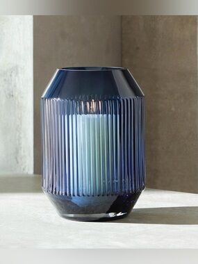 LSA International Rotunda Lantern/Vase H26cm Sapphire Mouthblown,Handmade Glass